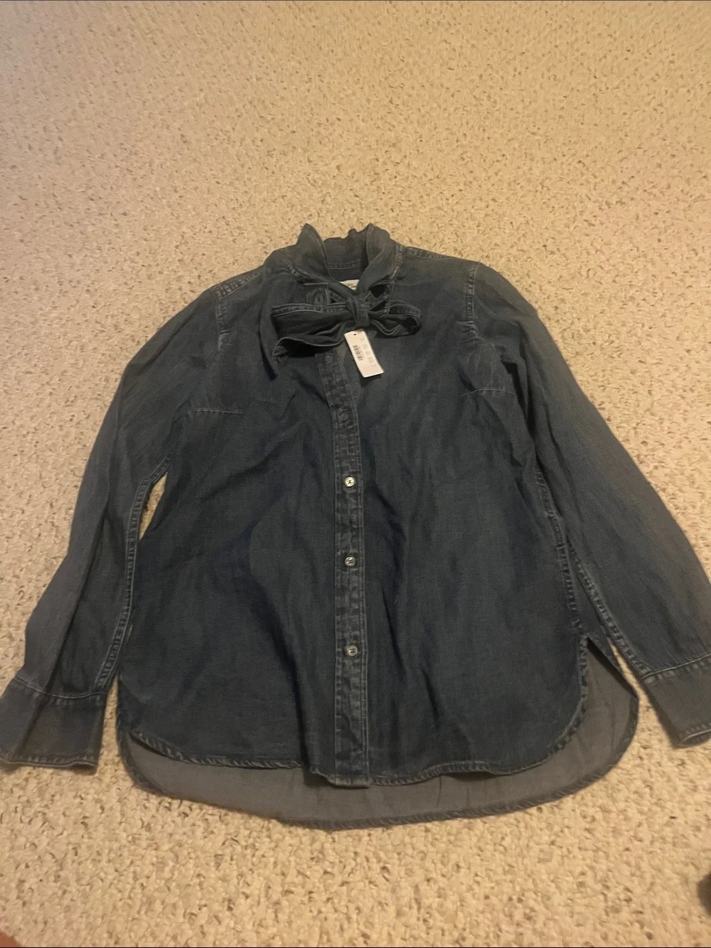 J. Crew Dark Denim Tie-Neck Button-Up Shirt